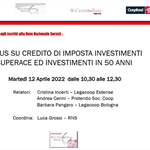Credito di imposta per investimenti superace ed investimenti in 50 anni, webinar il 12 aprile