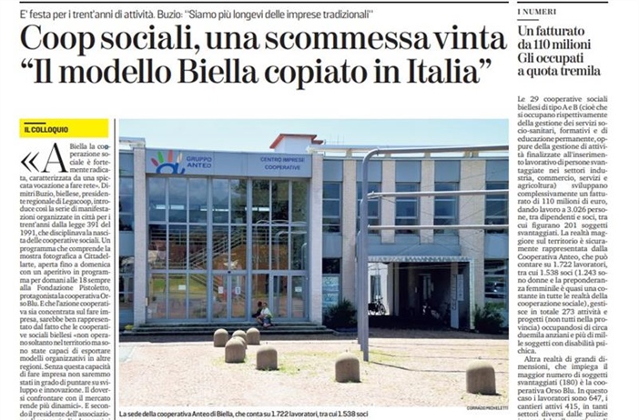 Cooperative sociali, il modello biellese copiato in Italia....