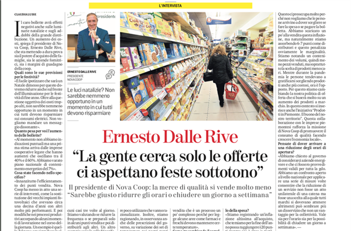 Nova Coop, Dalle Rive: “Misure contro il caro energia e per aiutare i...