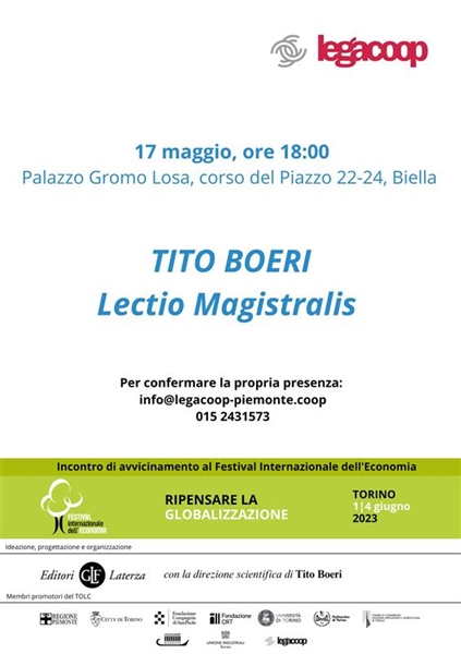 Verso il Festival Internazionale dell'Economia: il 17 maggio a Biella Lectio Magistralis di Tito Boeri