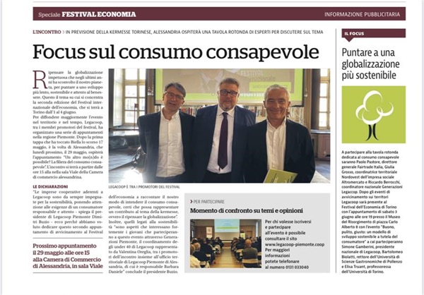 Consumo consapevole e filiera cooperativa: l'articolo su La Stampa di Alessandria
