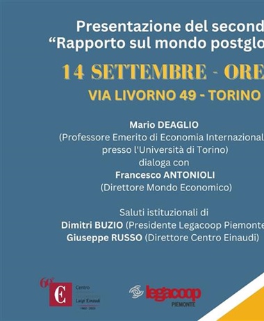 14 settembre - ore 17: il professor Mario Deaglio presenta...