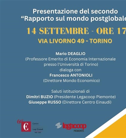 14 settembre - ore 17: il professor Mario Deaglio presenta...