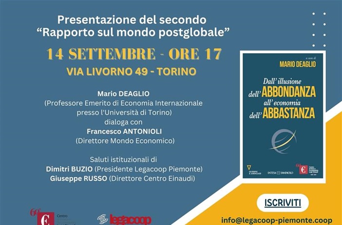 14 settembre - ore 17: il professor Mario Deaglio presenta...