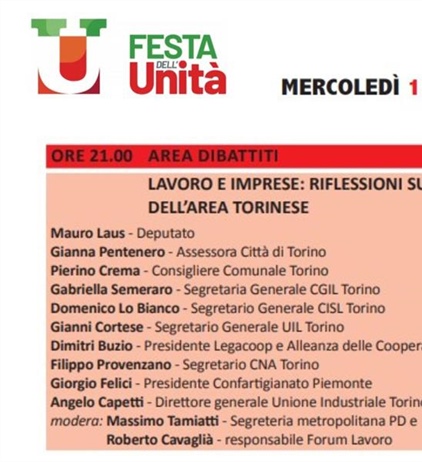 Lavoro e imprese: Legacoop Piemonte alla Festa de L'Unità