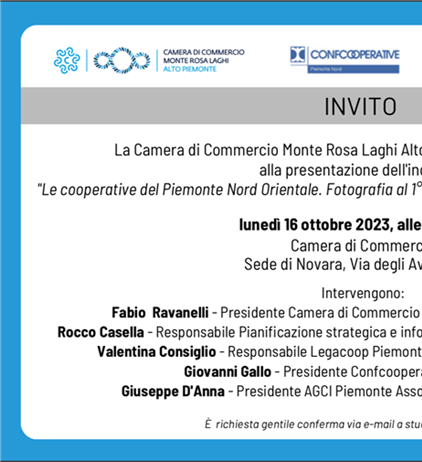 Conferenza stampa lunedì 16 ottobre: le cooperative del Piemonte Nord...