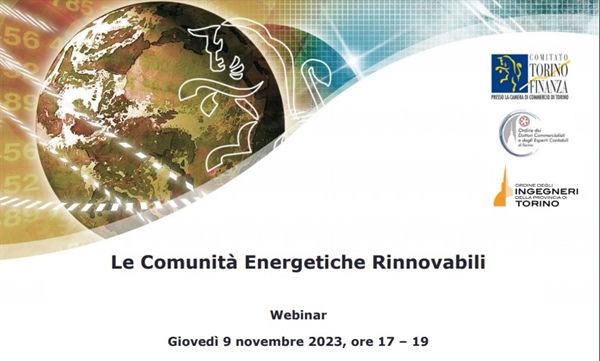 Le Comunità Energetiche Rinnovabili, webinar il 9 novembre