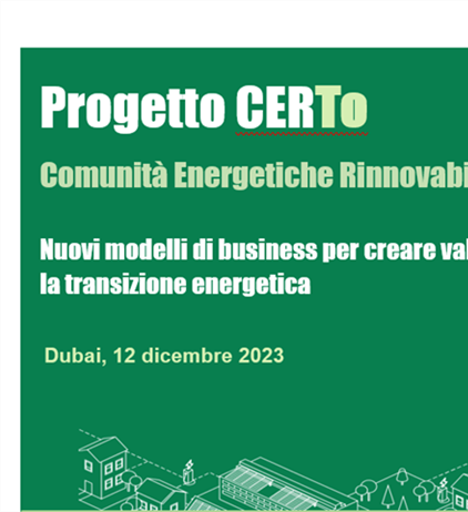 Il progetto CERTo partecipa alla COP 28 UAE