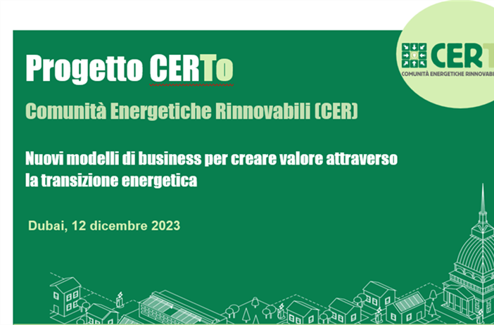 Il progetto CERTo partecipa alla COP 28 UAE