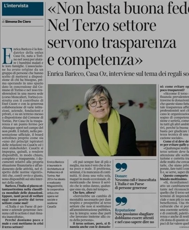 Terzo settore, Enrica Baricco sulle pagine del Corriere: “Servono...