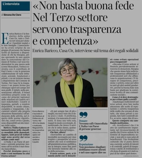 Terzo settore, Enrica Baricco sulle pagine del Corriere: “Servono competenze forti e regole chiare”