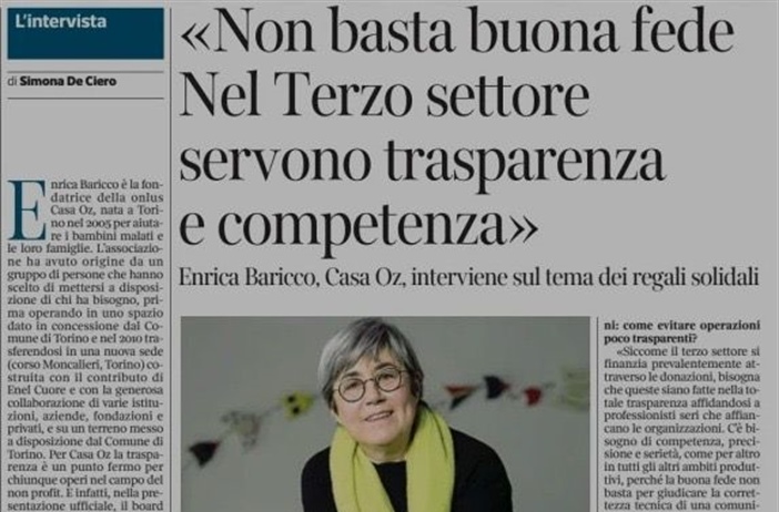 Terzo settore, Enrica Baricco sulle pagine del Corriere: “Servono...