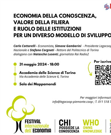 Legacoop al Festival Internazionale dell'Economia: venerdì 31 maggio ore 18