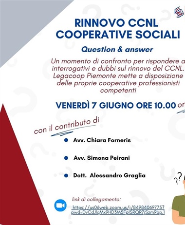 Q&A online sul rinnovo CCNL Cooperative Sociali - venerdì 7 giugno ore 10