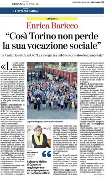 La sinergia tra pubblico e privato per il futuro sociale di Torino. L’intervista ad Enrica Baricco su La Stampa