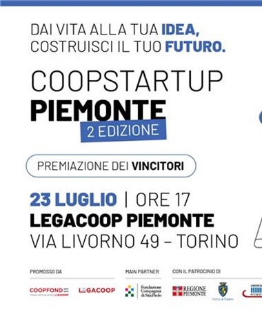 Coopstartup Piemonte II edizione: martedì 23 luglio l'evento finale