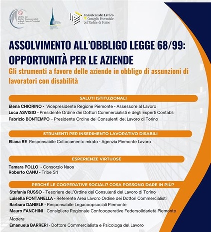 Legge 68/99: un incontro di approfondimento con l’Ordine dei...