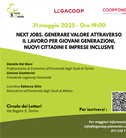 "Next Jobs": Legacoop al Festival dell'Economia 2025 -  31 maggio ore 19.00