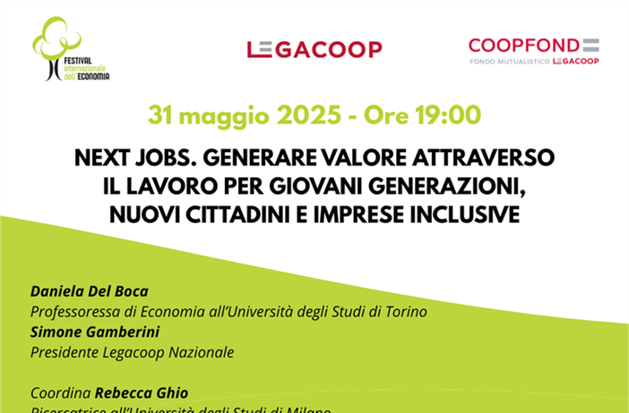 "Next Jobs": Legacoop al Festival dell'Economia 2025 -  31 maggio ore 19.00