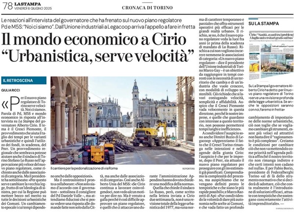Cresci Piemonte e Piano Regolatore di Torino: il commento di Legacoop Piemonte