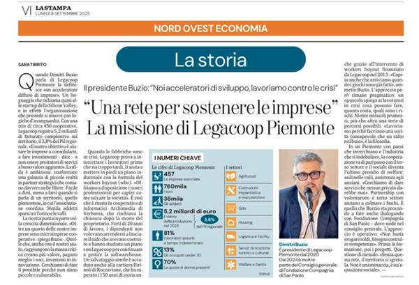 Il sistema Legacoop Piemonte per sostenere le imprese: su La Stampa l’intervista al presidente Buzio
