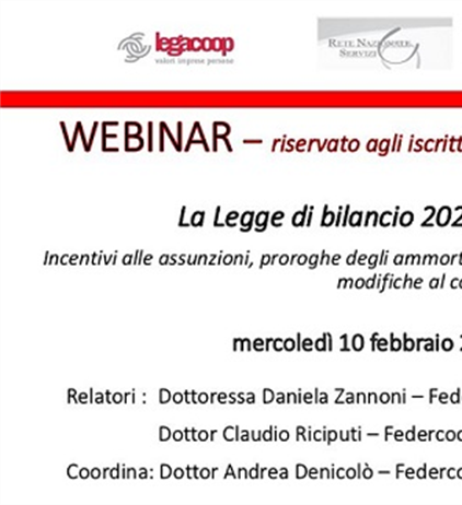 WEBINAR- La legge di bilancio 2021: le novità giuslavoristiche