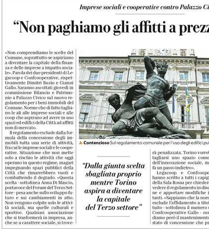 Beni immobili, il regolamento della Città di Torino esclude cooperative...