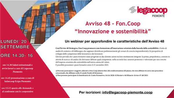 Fon.Coop, Avviso 48 “Innovazione e Sostenibilità”
