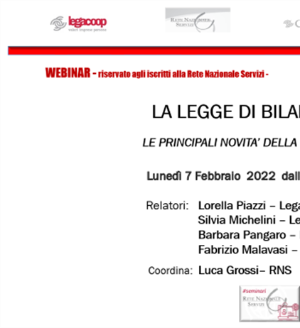 Webinar lunedì 7 febbraio: legge di Bilancio 2022 - le principali novità